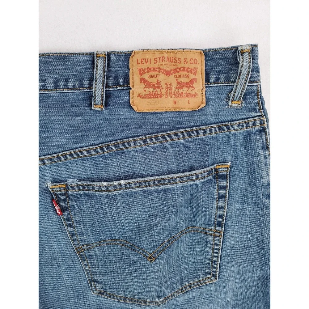 Levis 559 Jeans Mens 48x29 Blue Denim Straight Leg Relaxed Fit Distressed Pants